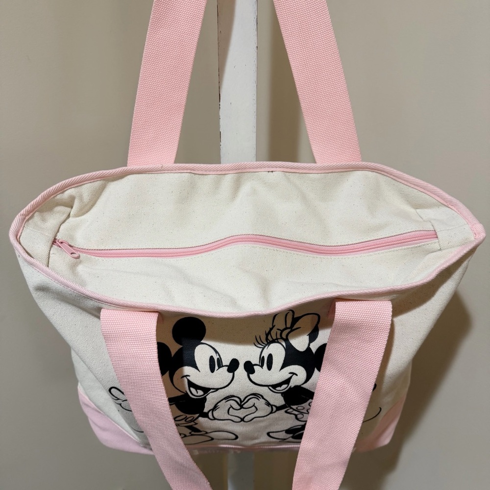NEW 2026 SPRING “SEASONS OF LOVE” MICKEY & MINNIE LARGE CANVAS ZIP TOTE - Picture 7 of 10